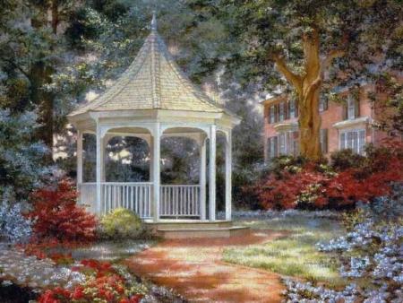 kiosque et jardin fleuri